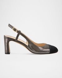 60mm Babette Leather Noir Cap-Toe Slingback Pumps