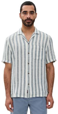 Faherty Palma Linen Camp Shirt Ryecroft Valley Stripe L
