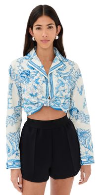 Versace Informal Shirt Underwater Barocco Bicolour Foulard On Cotton Poplin Eggshell/Bright DV Blue 40