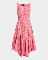 Pink Medallion Button-Front Cotton Poplin Dress