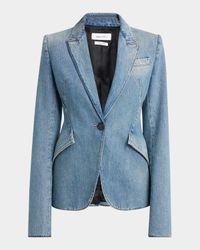 Light-Wash Denim Single-Breasted Blazer