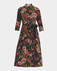 Taffeta Faille Hazy Floral-Print Midi Shirtdress