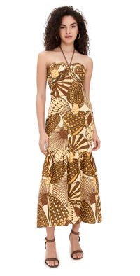 FARM Rio Shell Linen Dress Shell Mix Camel XXS