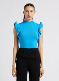 Twinset - Top col montant avec détail à volant - Taille L - Bleu
