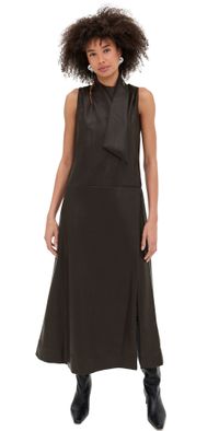 Line & Dot Maddox Faux Leather Scarf Maxi Dress Dark Brown S