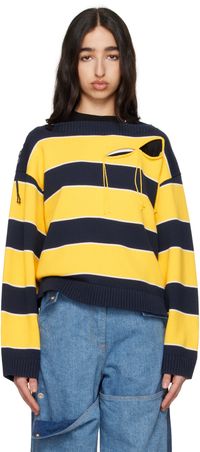 Charles Jeffrey LOVERBOY Yellow & Navy Slash Stripe Sweater