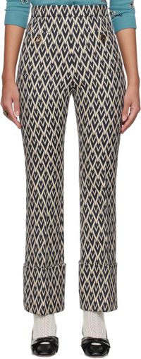 Valentino Off-White & Navy Toute 'La V' Jacquard Trousers