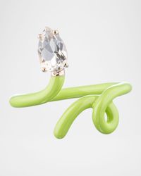 Baby Vine Tendril Statement Ring with Lime Green Enamel and Rock Crystal