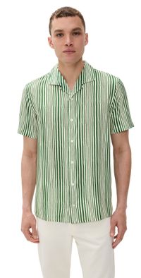 Orlebar Brown Hibbert Shore Stripe Shirt Caddie Green/White S