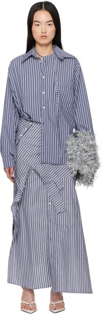 Ottolinger Blue & White Deconstructed Shirting Midi Dress