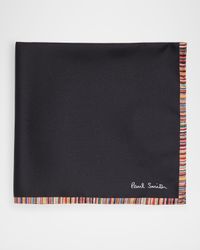 Men's Signature Stripe Trim Silk Pocket Square