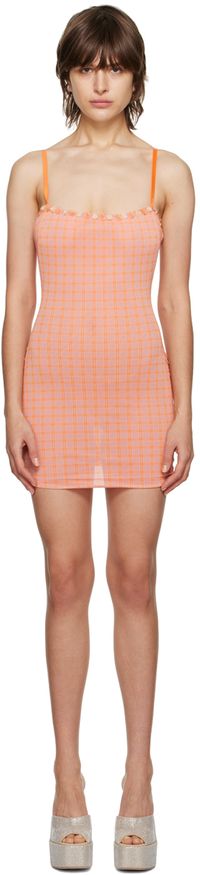 GUIZIO Orange Check Minidress