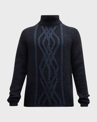 Men's Two-Tone Cable Turtleneck Sweater