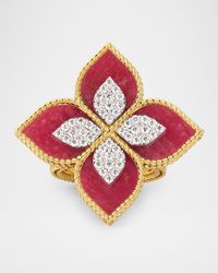 18K Yellow Gold Diamond and Rhodonite Ring, Size 6.5