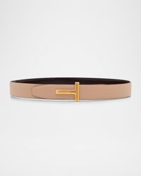T Logo Leather Reversible Belt