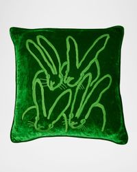 Hand Embroidered Velvet Decorative Pillow, 22" Square