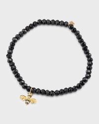 4mm Black Spinel Diamond and Sapphire Bee Bracelet
