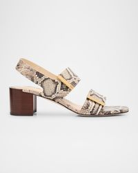Snake-Printed Leather Block-Heel Sandals