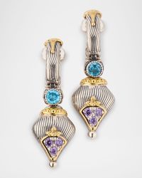 Kyma Huggie Drop Earrings with Sky Blue Topaz and Amethyst