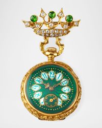 Estate 18k Green Enamel Crane Watch Pendant