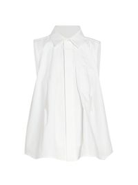 Women's Poplin Pleated Sleeveless Shirt - Off White - Size 4