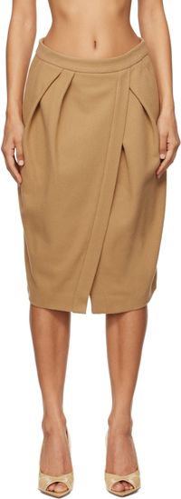 Dries Van Noten Tan Virgin Wool Midi Skirt