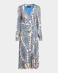 Blue Medallion Jersey Midi Wrap Dress