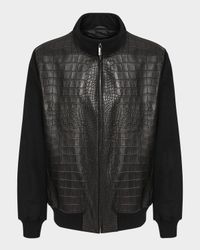 Men's Croco-Print Nappa Leather & Loro Piana Wool Bomber Jacket