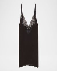 Ribbed Knit Tank Top with Lace Detail