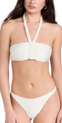 PatBO Jersey Sands Braided Halter Neck Bikini Top Off White XS