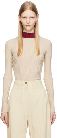 BEVZA Beige Colorblocked Turtleneck