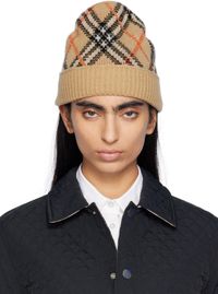 Burberry Beige Check Cashmere Beanie