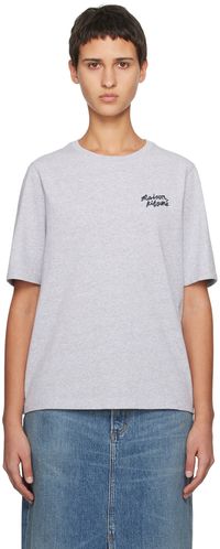 Maison Kitsuné T-shirt gris à logo calligraphié