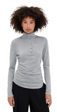Theory Shirred Henley Top Grey Melange P