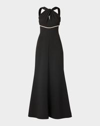 Baker Crystal-Embellished Halter Gown