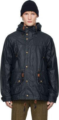 RRL Navy Oilcloth Hooded Jacket