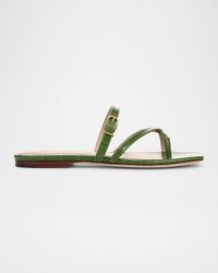 Marthe Croco Crisscross Buckle Flat Slide Sandals