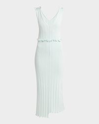 Ruffle Sleeveless Fine Rib Cotton Midi Dress