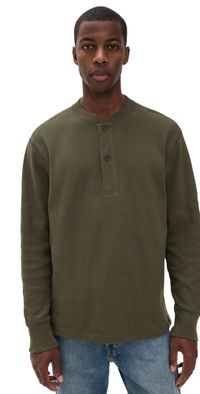 Filson Waffle Knit Henley Top Mossy Rock M
