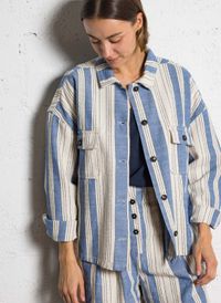 Bellerose - Veste col chemise à rayures - Taille L - Bleu