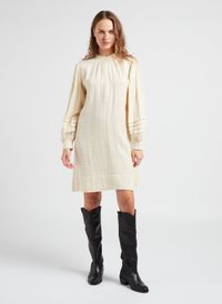 Antik Batik - Robe mi-longue col rond en coton - Taille L - Beige