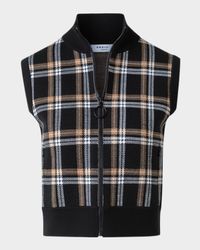 Plaid Jacquard Sleeveless Zip Sweater