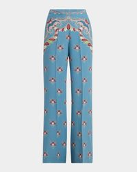 Largo Floral Paisley Silk Straight-Leg Pants