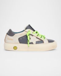 Boy's May Nappa Leather Star and Heel Lace-Up Sneakers, Toddler/Kids