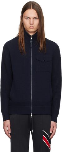 Moncler Navy Zip-Up Down Cardigan