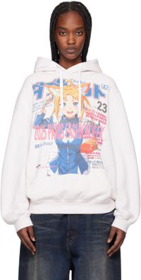 doublet Pull à capuche blanc cassé à image d'animé imprimée
