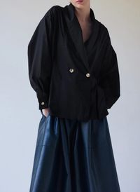 The Label Edition - Chemise col tailleur en coton bio - Taille M - Noir