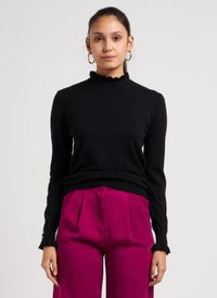 La Petite Etoile - Pull col rond jacquard à volants - Taille 3 - Noir