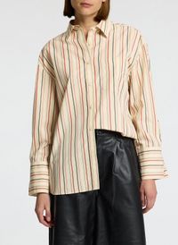Selected - Chemise oversize en coton rayé - Taille 42 - Beige