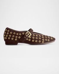 Suede Grommet Mary Jane Ballerina Flats